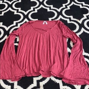Strappy flared long sleeve shirt